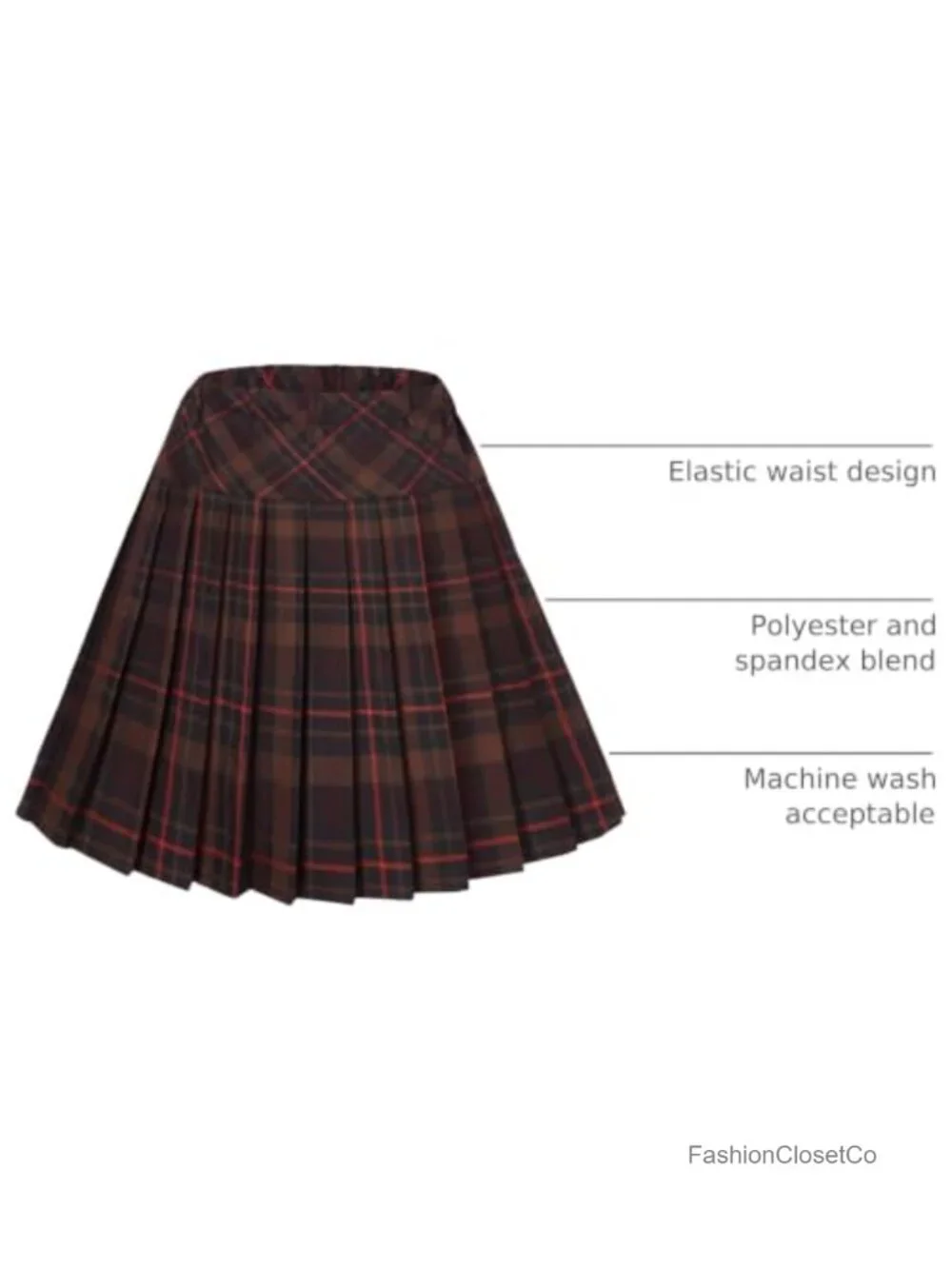 Pleated Mini Skirt with Elastic Waist - High Rise Tartan Plaid Skater Style